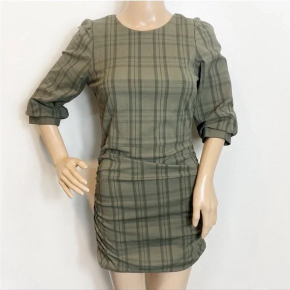 open lace back dress Real Love Olive Plaid Dress
